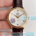 Swiss Copy Omega De Ville Co-Axial White Dial Brown Leather Band Watch 